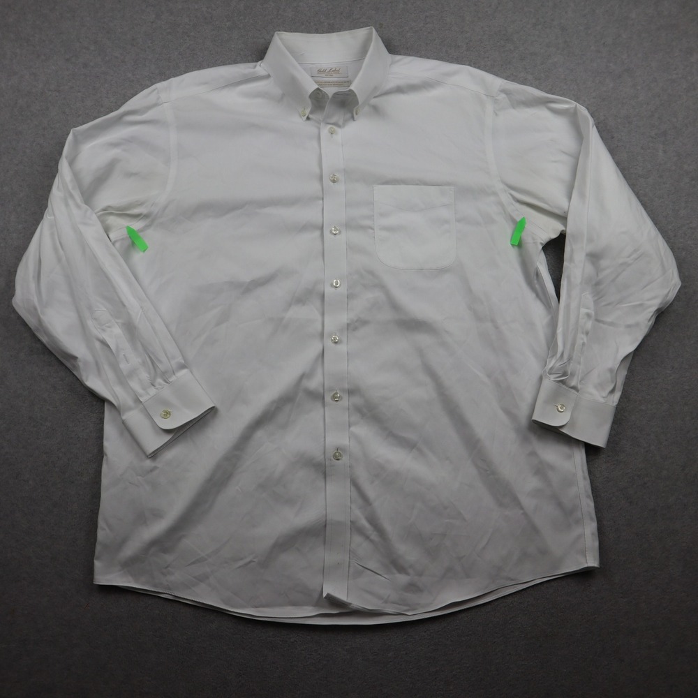Roundtree & Yorke Button Down Mens 17.5 35 Gold Label Fitted White Non-Iron